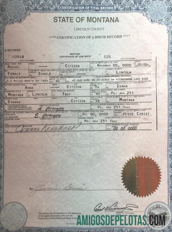 Em branco modelo de certidão de nascimento do estado de Montana nos EUA em formato PSD